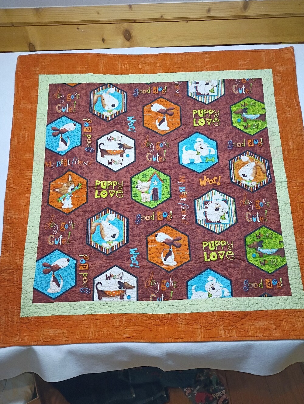 "Puppy Love" Retired fabric, designed by Victoria Hutto Throw Handmade 48"X48"